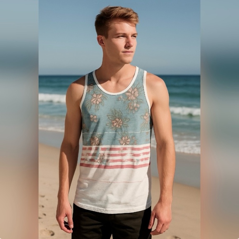 Lira Tilly’s Private Island Men’s White Tropical Tank Top S Beach Patriotic